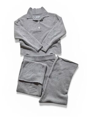 UGG Gray/beige Plush Button-Neck Lounge Set